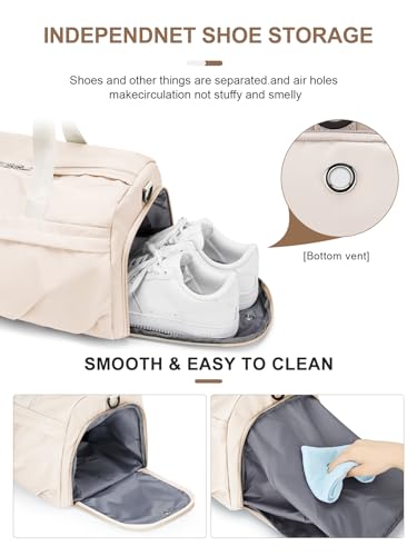 Gym Bag for Women with Shoe Compartment, Sport Travel Duffel Bag for Men - color: Beige