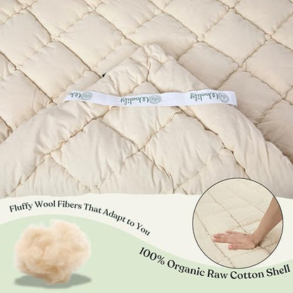 Woolify Organic Merino Wool Mattress Topper 1650 GSM - Pillow Top Mattress Pad, Handmade, Non-Toxic, Cooling and Hypoallergenic Wool Topper for Back Pain Relief (Twin XL) - size: Twin XL