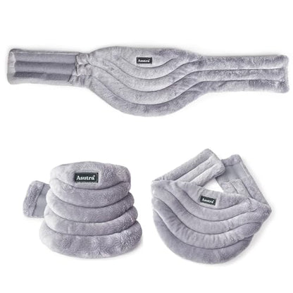 ASUTRA Navy Silk Eye Pillow and Plush Gray Weighted Neck Wrap Bundle Set, 2 | Products - Weighted Eye Mask Filled w/Lavender & Flax Seeds, Hands-Free Microwaveable Heat Pad and Cooling Neck Wrap - color: Navy Eye Pillow and Neck Wrap Bundle