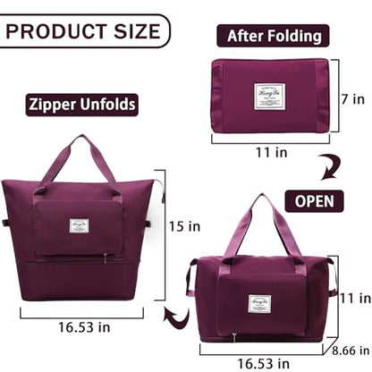 여성용 여행 가방 위켄더 오버나이트 백 휴대용 스포츠 토트 체육관 가방 방수 접이식 더플 백, 스타일 1 푸크시아, 확장 가능, 접이식 - color: 스타일 1 푸크시아