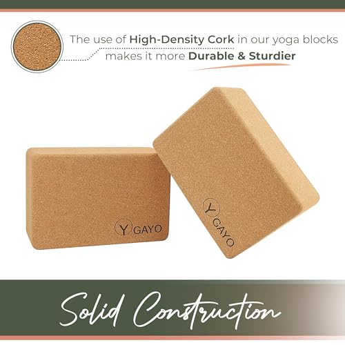 Y O Gayo Premium Cork Yoga Blocks – Durable & Sturdy Natural Cork Yoga Blocks for Stability, Balance, Alignment, Stretching, and Support in Yoga & Pilates
