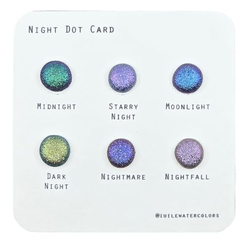 IUILE Handmade Watercolor Paints - Night Dot Card (6 colors). Color Shift, Metallic, Shiny, Shimmer - color: Night Dot