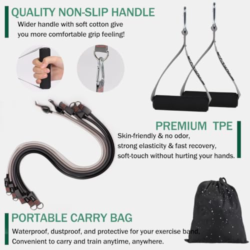 Resistance Bands with Handles, Exercise Bands with Handles, Door Anchor - color: Black-gray-set -200lbs
