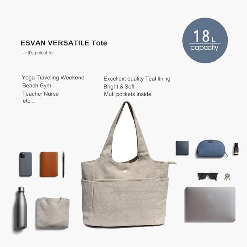 ESVAN Yoga Tote Bag Mat bag Women Shoulder Bags Carryall Tote for Travel Office Workout Gym Nurse Beach - color: Linen Beige