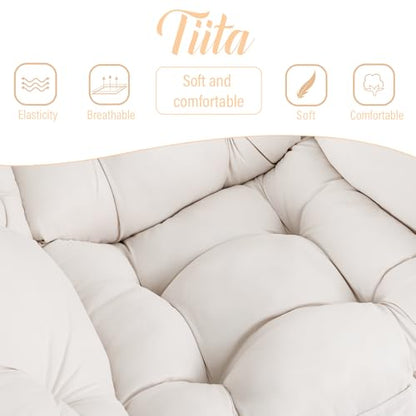 Tiita Lazy Chair with Ottoman, Comfy Reading Accent Chair, Beige | Foldable Footrest, Padded Seat and Backrest, Side Pocket for Lounging in Living Rooms, Bedrooms, Dorms and Small Spaces - color: Peach Skin Beige