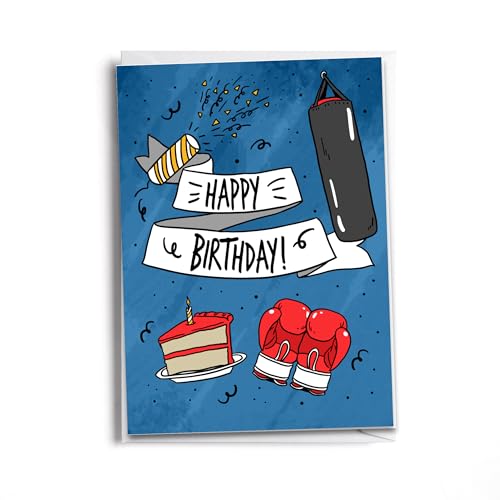 Boxing Birthday Card – Blue Happy Birthday Card for Fighters and Gym Lovers - style: Boxing