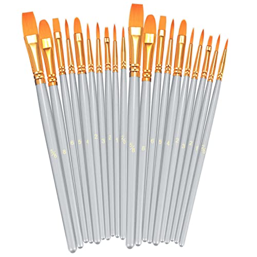 BOSOBO Paint Brushes Set, 20 Pcs Small Paint Brush Kit Round Flat Tip Nylon Hair, for Acrylic Painting, Watercolor, Oil Painting, Kids Face Nail Art Canvas Rock Craft, Art Supplies, Silver Gray - color: Silver Gray, size: 2 Pack