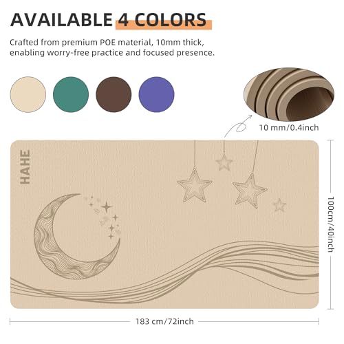 HAHE Extra Wide Yoga Mat, 72"x40"x0.4"Thick, Large Exercise Mats - color: Coffee Beige