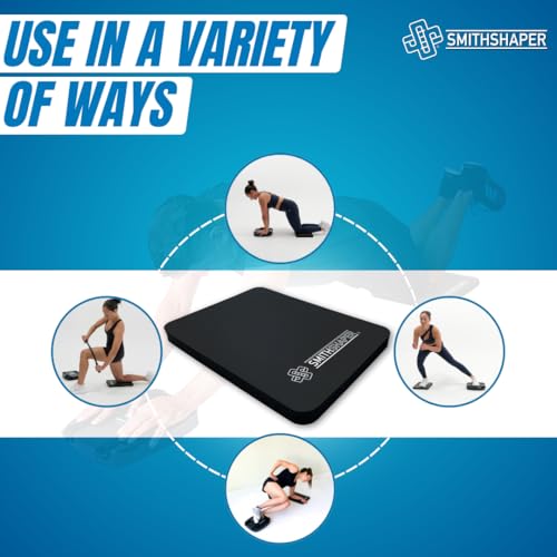 SmithShaper® SUPER PAD Thick Exercise Knee Mat (14" x 11" x 1") Cushions Knees, Forearms, Elbows, and Lower Back During Workouts | Ab Rolls, Knee Pushups, Sit-Ups, etc. | Yoga, Pilates, HIIT | Durable, Soft Nitrile Rubber Resists Oils and Odors