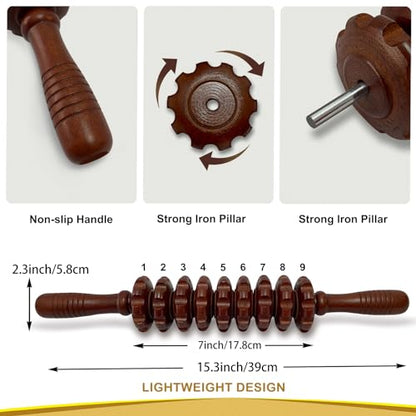 Wood Therapy Massage Roller Stick for Muscle Relief & Cellulite Reduction - color: Coffee