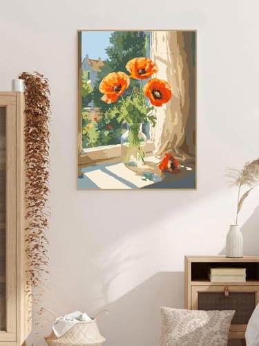 ZRIZQ Paint by Numbers Kit for Adults Beginner,Flowers,16x20 | Full set with wooden brushes,rolled canvas,rich paints.Calming activity.Beginner friendly.Just open and paint. - color: 16"X20"Rolled Canvas-Flowers 4