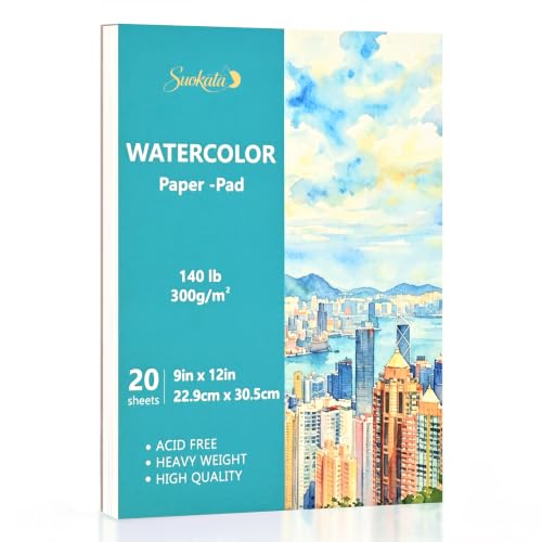 Suokata Watercolor Paper Book, 9"x12", 300 GSM Cold Press Texture Paper Pad | 140lb Thick Paper for Watercolor, Gouache & Acrylic Paint, Heavyweight White Water Color Paper for Beginners, Artists, Adults - color: Teal
