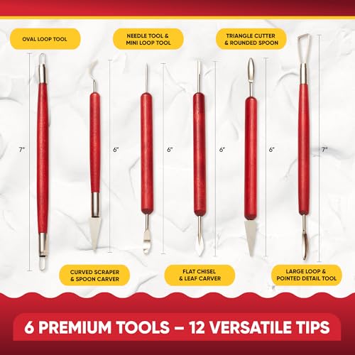 6 Pcs Clay Sculpting Tools for Air Dry & Polymer Clay, 6pc Pottery Tools | Set for Modeling Clay, Ceramics & Wax Carving, Stainless Steel Double Ended Kit for Sculpting, Shaping & Pottery Art - size: Pack of 6