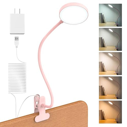 LiFMIRA Desk Lamp Clip on Light 8W 66 LED Reading Light for Bed Pink | 5 Colors 10 Dimming Levels, Eye Caring Metal Reading Lamp, Clip lamp for Bed Headboard Home Office - color: Pink