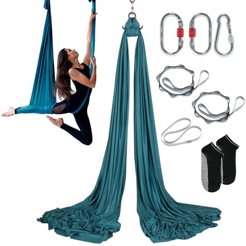 VEVOR Aerial Silk & Yoga Swing, Aerial Yoga Hammock Kit with 100gsm Nylon Fabric, Full Rigging Hardware & Easy Set-up Guide, Antigravity Flying for All Levels Fitness Bodybuilding - color: Green, size: 5.5 Yards