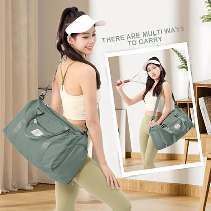 Gym Bagsfor Women Men with Shoes Compartment Sports Duffle Bag Personal item travel Duffel Bags Tote Bags Small Carry on Weekender Overnight Bags Workout Dance Bag Hospital Holdalls Dark Green - color: A12-Olive Green