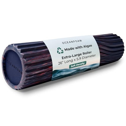 Oceanfoam Tsunami Roller (Dark Navy, Red & Natural Marbled) - Extra-Large, 26" x 5.9" - Soft, Textured Foam Roller for Physical Therapy, Back Pain, Exercise & Stretching - Yoga, Athletics, & Wellness - color: Dark Navy, Red & Natural Marbled