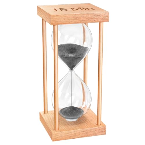15 Minute Sand Timer, 15 Min Wood Small Hourglass Timer, Black Sand Clock, Wooden Hour Glass for Classroom, Sandglass, Reloj De Arena Decorativo, Home, Office, Game, Gift - color: Black, size: 15 Min