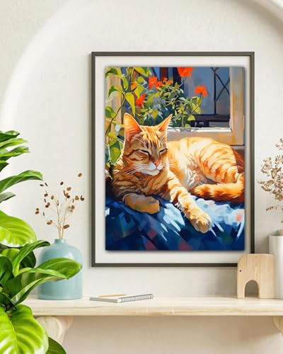 TOCARE Cat Paint by Numbers Kit for Adults, Orange Cat Paint by Number Canvas,Adults' Paint-by-Number Kits for Kitty Lovers 16x20inch (Without Framed) - color: TC-OPC-147