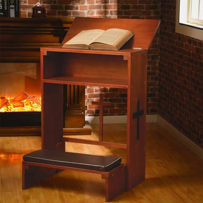 DoubleFill Wood Prayer Kneeler with Shelf and Cushion,Drawer Style - color: Colorful, style: Retro Style