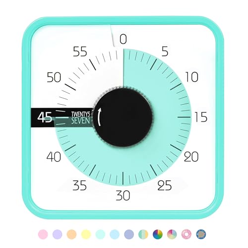 TWENTY5 SEVEN Countdown Timer 7.5 inch; 60 Minute 1 Hour Visual Timer – Classroom Teaching Tool Office Meeting, Mechanical Countdown Clock for Kids Exam Time Management Magnetic, Mint Green - color: Mint Green