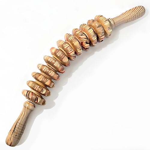 Curved Wood Therapy Massage Stick, Wooden Cellulite Muscle Roller for Legs - color: Wood Grain-12 Rollers