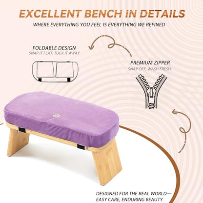 Bamboo Meditation Bench, Foldable Prayer Stool (Purple) - color: Purple