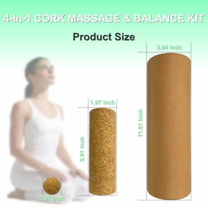 4-in-1 Cork Balance Board Kit, Foot & Ankle Strengthener with Massage Roller/Ball, Premium Natural Cork Foot Strengthener, Ankle Stability Trainer for Balance & Mobility, Plantar Fasciitis Relief & Fall Prevention