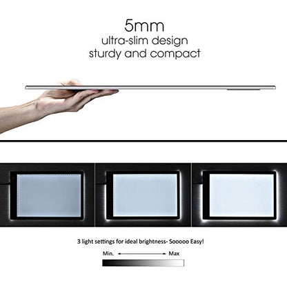 Light Box Drawing Pad, Tracing Board with Type-C Charge Cable and Brightness Adjustable for Artists, AnimationDrawing, Sketching, Animation, X-ray Viewing (DE-A4-P-black)