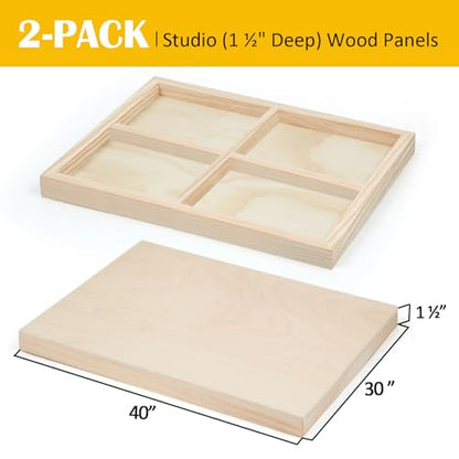 2 Pack 30x40'' Unfinished Gallery Birch Wood Canvas Panels | 1 1/2" Deep Art Cradle Boards for Painting, Pouring, Burning, Epoxy Resin, Laser Engraving Cutting - size: 30*40 2 Pack