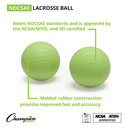Champion Sports Lacrosse Balls & Rhino Skin® Foam Balls – Official Size Balls for Games, Practice & Training, NCAA, NFHS & SEI Certified, Multiple Colors, Packs & Styles Available - color: Green, size: 1-Pack