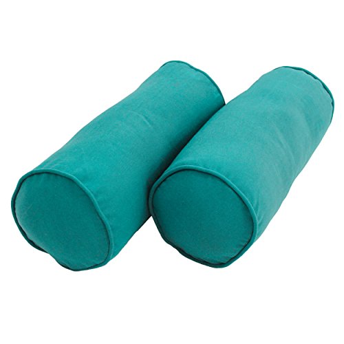 Blazing Needles Double-Corded Solid Twill Bolster Pillows with Inserts (Set of 2), 20" x 8", Aqua Blue - color: Aqua Blue
