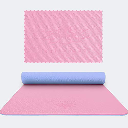 Hatha Yoga Extra Thick TPE Yoga Mat - 72"x 32" Thickness 1/2 Inch -Eco Friendly- With High Density Anti-Tear Exercise Mats For Home Gym Travel & Floor Outside - color: Pink/Blue