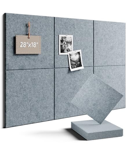 28" x 18" Felt Bulletin Board Tiles, Solid-Tile, Blue Gray | 6-Pack Cork Board Alternative, 30 Adhesive Tabs, Push Pin Board, Wall Decor, Office, Home, Classroom, Dorm - color: Blue Gray, size: Solid-Tile