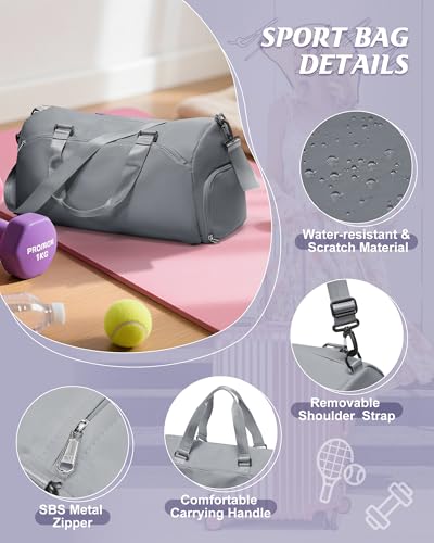 Gym Bag for Women with Shoe Compartment Lightweight Travel Duffle Bags Carry on Bag Overnight Weekender Duffel Bag with Wet Pocket Personal Item Travel Bag Tote Bag Workout Dance Bag Grey - color: E12-Grey
