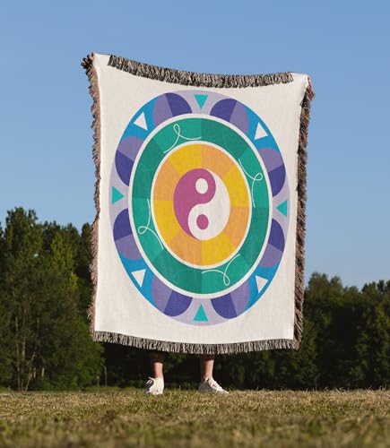 3dRose Yin Yang Colorful Background Symbol Sign Balance Meditation Woven Blanket