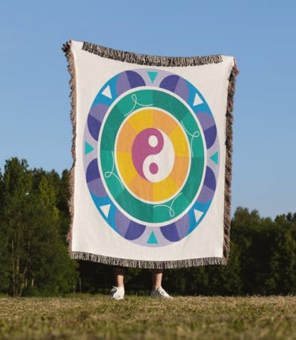 3dRose Yin Yang Colorful Background Symbol Sign Balance Meditation Woven Blanket
