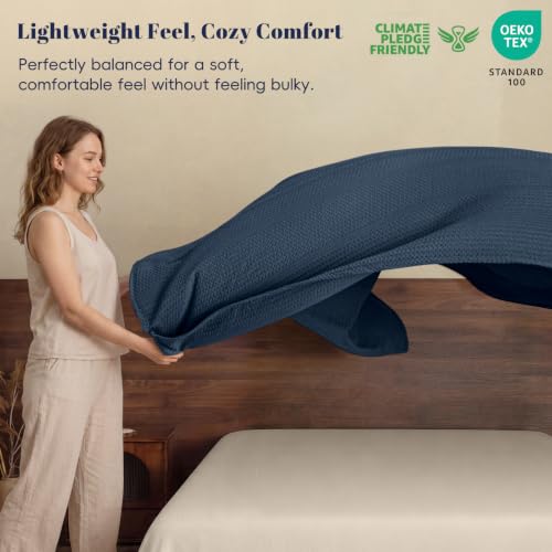 PHF Lightweight Waffle Weave Blanket Queen for Bed Navy Blue 90"x90" - color: Navy Blue, size: Queen(90"x90")