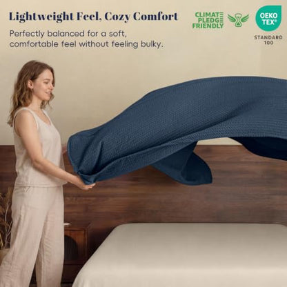 PHF Lightweight Waffle Weave Blanket Queen for Bed Navy Blue 90"x90" - color: Navy Blue, size: Queen(90"x90")