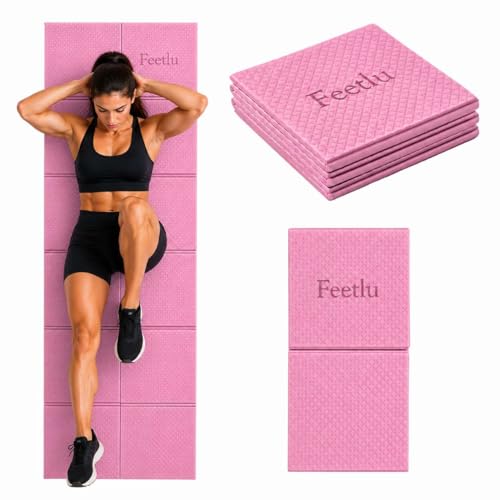 Foldable Yoga Mat, 6mm Thick, 72L x 24W Inch, Lightweight, Anti-Slip, and Easy to Store – Perfect for Travel, Yoga, Pilates, Home Workouts, and Floor Exercises - color: Pink