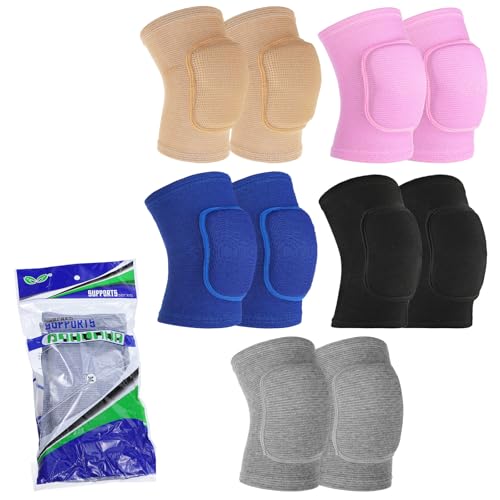 5 Pairs Volleyball Knee Pads Women, Dance Knee Pads Women, Yoga Knee Pads, Knee Pads Dance Non-Slip Protective Knee Sleeves for Sports (M, Black, Pink, Blue, Gray, Nude)