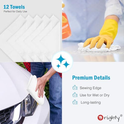 Orighty Microfiber Cleaning Cloth, Cleaning Rags, 12 Pack, 12x11 in, White - color: White, size: 12 Pack