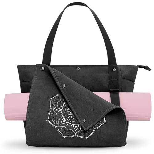Gonex Yoga Mat Bag For Women Canvas Tote Pilates Gym Bag With Mat Carrier | Front-Opening Quick Access Mat Straps, Durable Cotton Canvas, Machine Washable, Bottle Holder Multi Pockets, Yoga Gym Travel - color: Black, size: Classic (15.5×5.5×14.5inch)