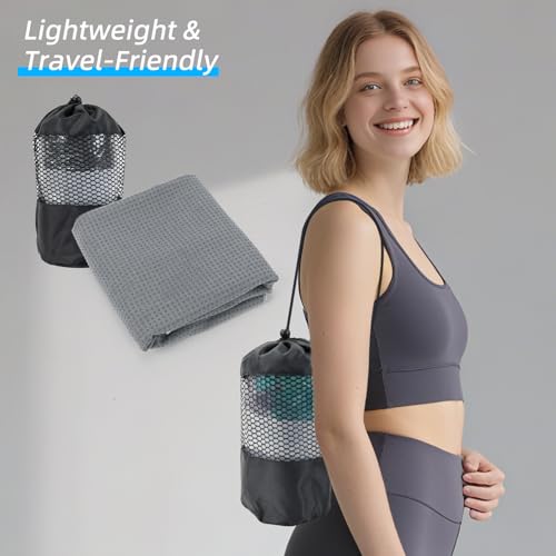YESLIFE Non-Slip Yoga Towel, 72"x24", Grey | Microfiber yoga mat towel, grip dots, sweat absorbent, hot yoga Pilates workout, includes sweat towel, Grey - color: Grey