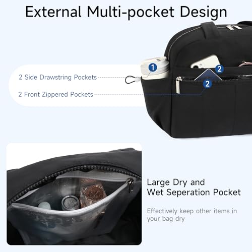 Handbag for Women Yoga Bag Large Capacity Yoga Pad Buckle with Shoe Compartment Water Bottle Sports Gym Bag Travel - color: D02-3 Black