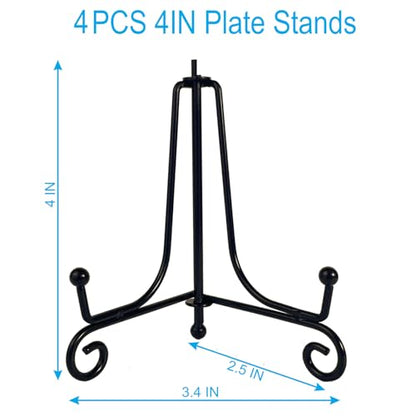 HENABLE 4PCS Premium Black Iron Plate Stands for Display 4 Inch, Decorative Solid Metal Plate Holders for Displaying, Mini Easel, Frame, Book, Card, Plaque, Bowl, Picture Stands for Display - size: 4PCS 4IN