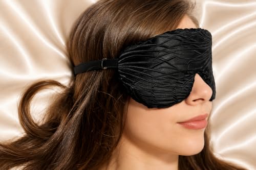 Handmade Opulence Yoga Eye Pillow - Weighted Flaxseed Fill, Lavender Aromatherapy, Satin & Velvet, Adjustable Strap - Ideal for Meditation & Restful Sleep - Black Magic - TEMFL-BM - color: Black Magic