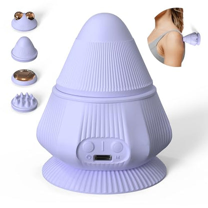 PROIRON Massage Ball with Suction Cup Pinpoint Deep Tissue Muscle Knot & Sore Relief, Vibration & Heating Trigger Point Massage Tool for Back Neck, Self-Massage Tool,4 Massage Heads - color: Purple(4 Heads)