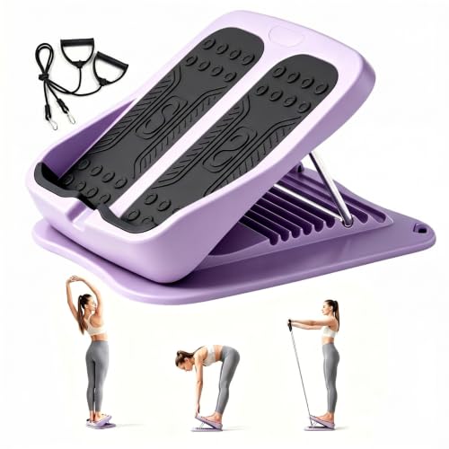 9-Level Adjustable Slant Board for Calf Stretching, Incline Board with 2 Resistance Bands, Portable Calf Stretcher for Teenagers, Office Foot Rest & Physical Therapy Equipment - color: Purple