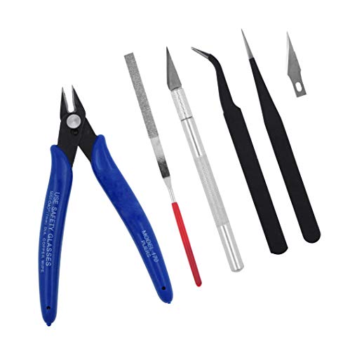 Mandala Crafts 13 Model Building Hobby Tools Kit for 3D Plastic Miniatures | Basic Set with Clippers, Tweezers, Files & Knife for Assembly, Mecha, Scale Kits, Aircraft, Tanks, Ships, Cars, Metal & Resin - style: Basic 13 PCs